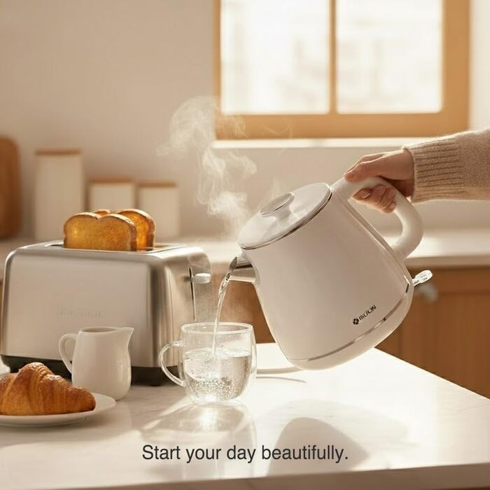 Електричний чайник MULIN Retro, 1.8 л, 2200 Вт, з поворотним підставою 360°, швидке кип'ятіння, автоматичне відключення (білий)