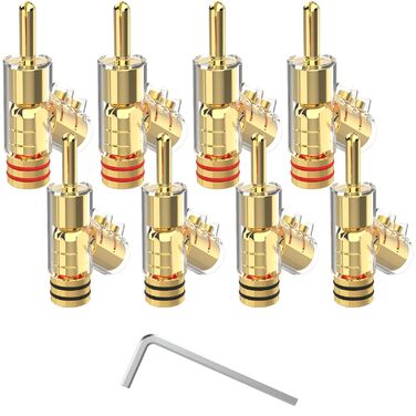 Комплект позолочених бананових роз'ємів Monosaudio (8 шт.) для акустичних кабелів, домашнього кінотеатру та AV-ресиверів, BA1403
