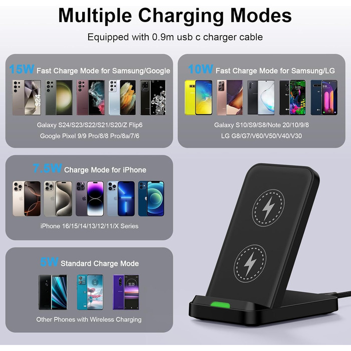 Бездротовий зарядний пристрій 15W: сумісний з Google Pixel, Samsung Galaxy, iPhone. Підставка для швидкої зарядки (V027)