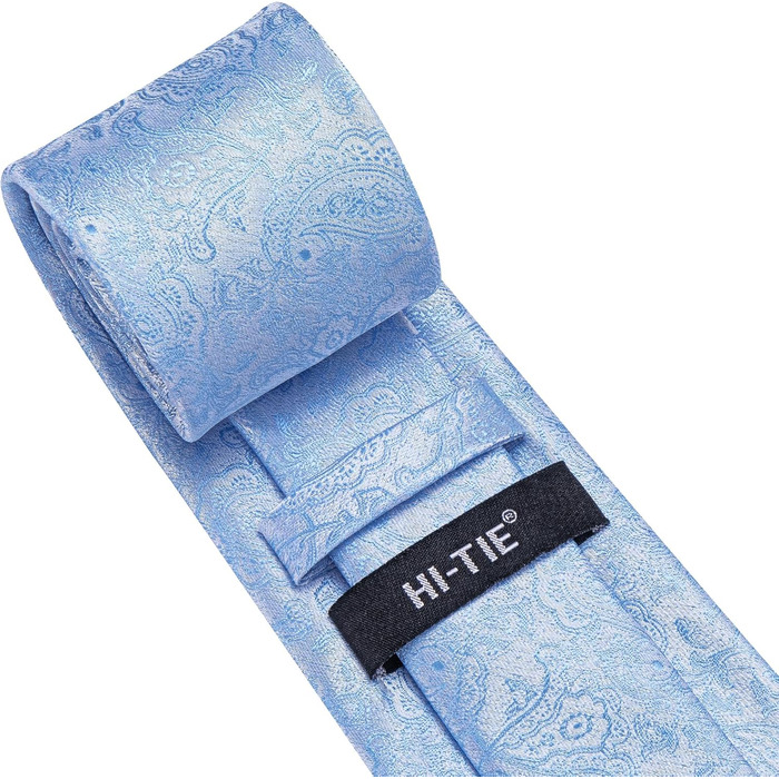 Набір краваток для чоловіків Hi-Tie: краватка-метелик, кишеньковий хустинка, затискач для краватки, запонки, для весілля та формальних заходів, блакитний візерунок павич