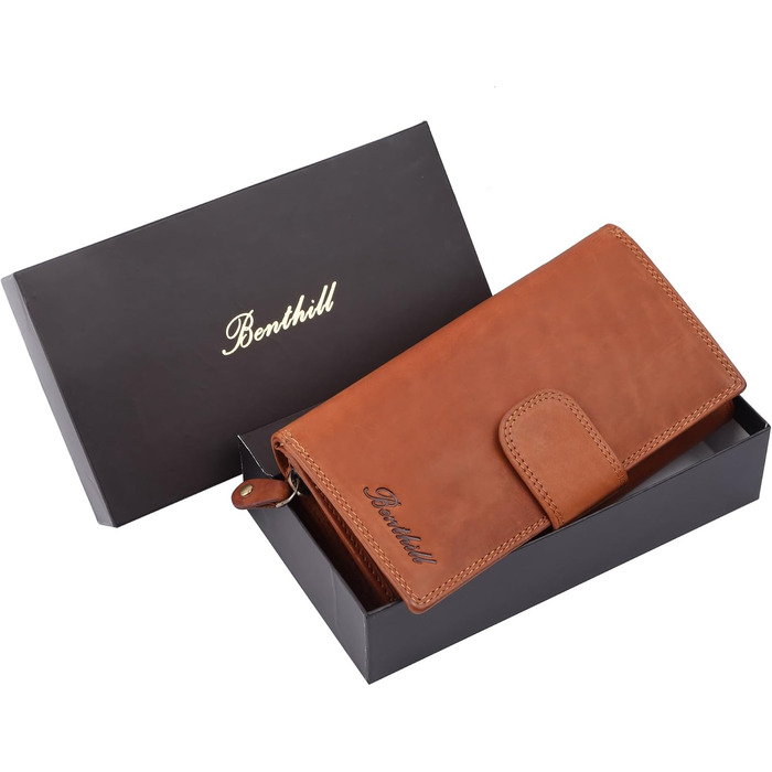Benthill Large Wallet for Women Leather | Large Card Holder Wallet | Long Wallet with RFID Protection | Genuine Leather Women's Purse including Gift Box, Color: Brown