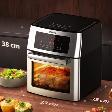 XXL Hot Air Fryer - ZACHVO Airfryer 15L - 10 Programs 1700W Hot Air Fryer with LCD Touchscreen - Air Fryer Frying Without Oil, 7 Accessories, 90% Less Fat - Oven, Grill, Dehydrator All in One Silver Hot Air Fryer