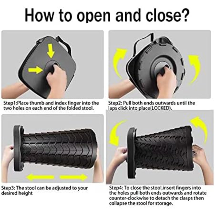 Зручний складаний стілець-телескоп для кемпінгу, риболовлі та відпочинку на природі. Максимальне навантаження 220 кг, чорний колір