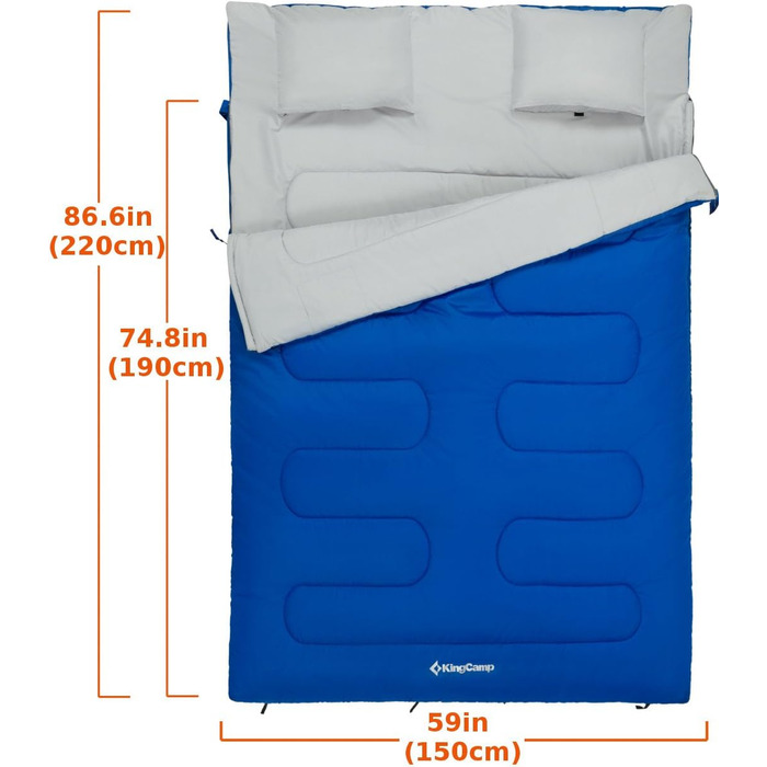 KingCamp Double Sleeping Bag - Winter Adult Sleeping Bag for 2 People with Carry Bag - Outdoor Camping (Blue)