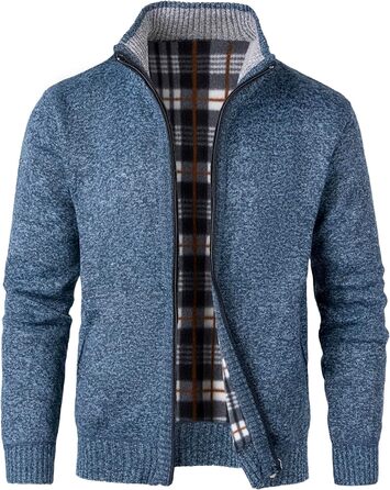 Чоловічий кардиган з флісовою підкладкою: стильна в'язана куртка, спортивна куртка, зимова куртка C-dunkegrau (L, C-blau)