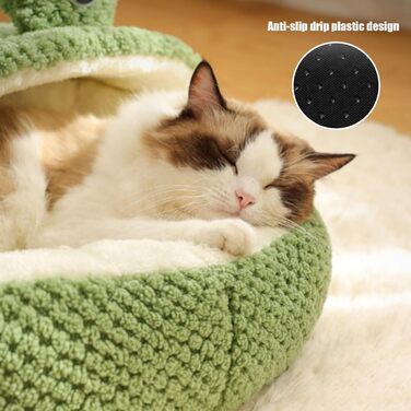 Килимок для кота з капюшоном у вигляді жаби, м'який, плюшевий, круглий, з підкладкою, для зими та осені, антиковзкий, з підкладкою, для домашніх тварин