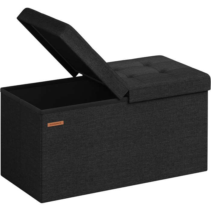 Складана банкетка SONGMICS з місцем для зберігання, 76×38×38 см, до 300 кг, чорна, для коридору, вітальні, спальні