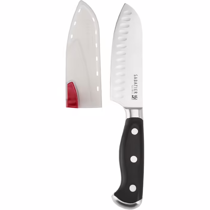 Кухонний ніж Santoku Sabatier, кований, трьохклепковий, самозаточувальний чохол, високовуглецева нержавіюча сталь, 12,7 см, для овочів та фруктів