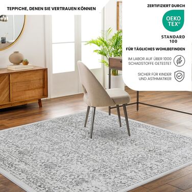 Килим Livabliss Palermo Vintage - Східний стиль, 160x216 см, для вітальні, їдальні, спальні - Бохо, короткий ворс, легкий у догляді, кольори слонова кістка та сірий