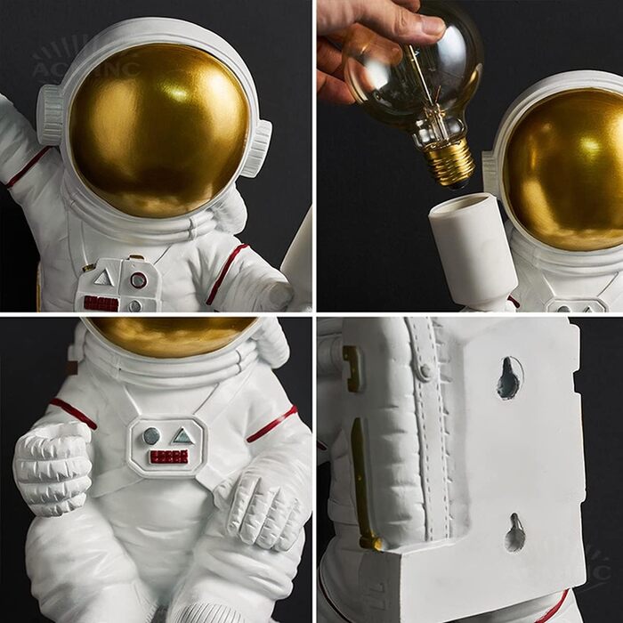 Дитячий настінний світильник з вилкою Astronaut, лампа для дитячої кімнати з вимикачем і кабелем 1,5 м, цоколь E27, подарунок для хлопчиків і дівчаток, білий