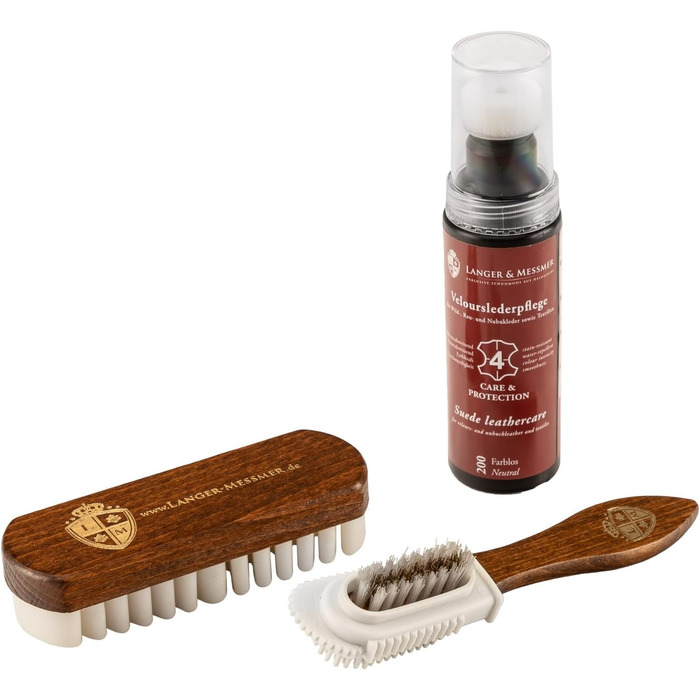Langer & Messmer Leather Care Set for Suede - Shoe Care Set with Shoe Brushes for Nubuck Leather Care and Care Products for Refreshing Color, Protection, and Impregnation to Care for Your Suede Shoes