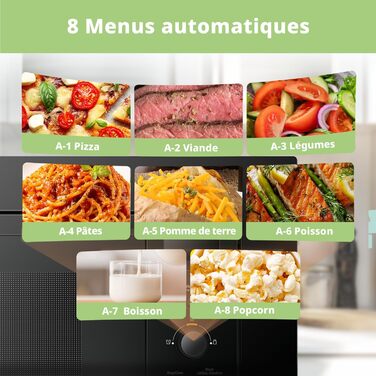 Вбудована мікрохвильова піч COMFEE' CBMAG820BJL-BK, 20 л, 800 Вт, гриль, 5 рівнів потужності, 8 автоматичних меню, функція швидкої заморозки, чорний колір