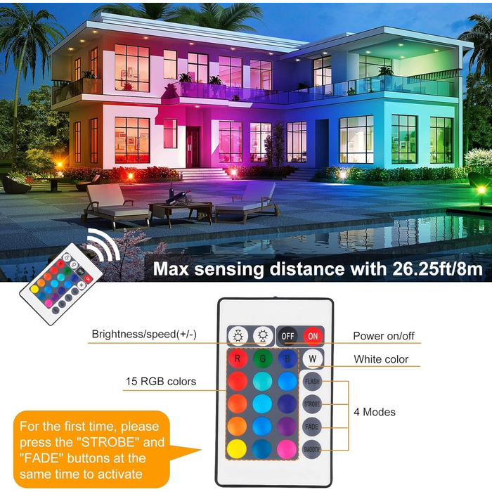 LED Floodlights Outdoor, 100W Smart RGB Floodlights with Remote Control and Bluetooth App, LED Floodlights, Color Changing Spotlights, IP66 Waterproof Floodlights for Gardens, Courtyards (2 Pack) (Rgb-4p)