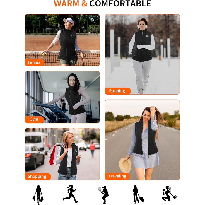 Електрична гріюча жилетка для жінок, чорна, з акумулятором 7.4V 10000mAh, 3 режими нагріву, ідеальний подарунок на Різдво