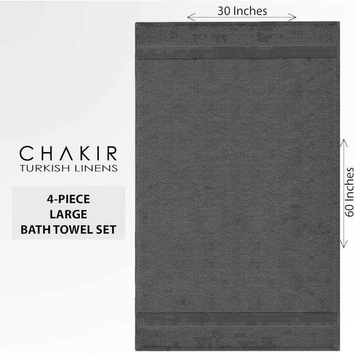 Набір розкішних рушників Chakir Turkish Linens з турецької бавовни, готельна серія, 6 предметів (2 банні, 2 для рук, 2 для обличчя), темно-сірі