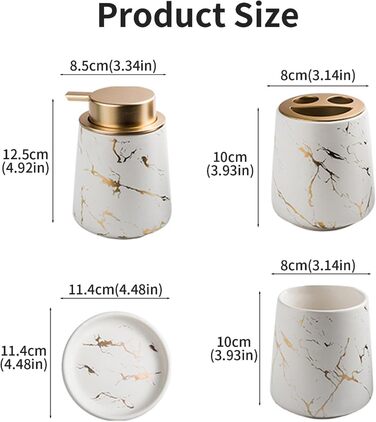 Набір аксесуарів для ванної кімнати – 4 шт. з ефектом темного зеленого мармуру: дозатор мила, тримач для зубних щіток, попільничка, мильниця (білий)