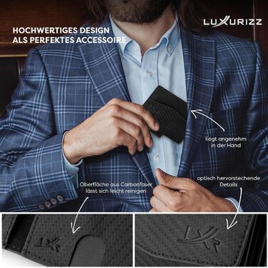 Чоловічий/Жіночий шкіряний гаманець Luxurizz Smart з RFID-захистом - Slim модель з відділенням для монет та карт (10 карт) - карбоновий