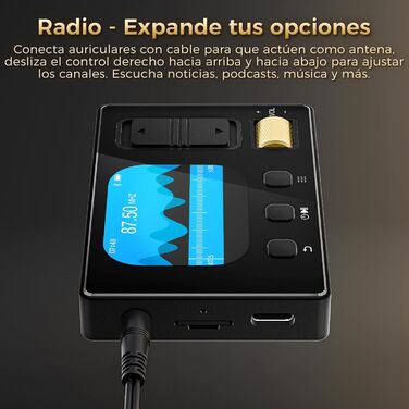 MP3 плеєр 32GB з Bluetooth 5.3, HiFi звук, для дітей, чорний. Радіо FM, підтримка TF карти до 128GB, еквалайзер, навушники в комплекті