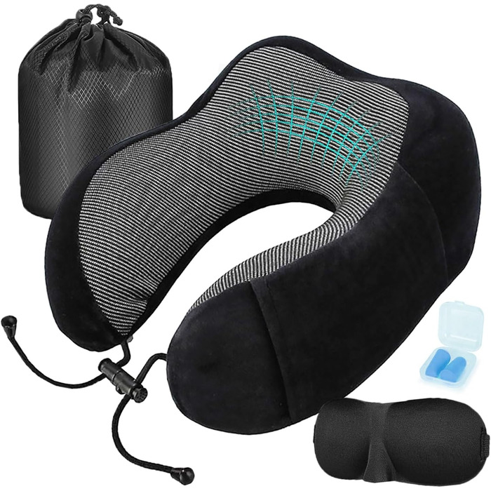 Подушка для шиї MASMAS з Memory Foam: ортопедична підтримка для подорожей (чорна)