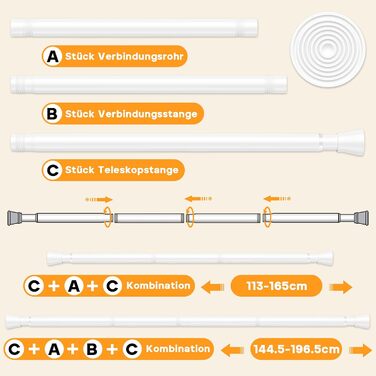 Тelescopic штанга для карнизи без свердління 120-200см - для штор, душових перегородок, вікон, ванної кімнати (1шт, білий)