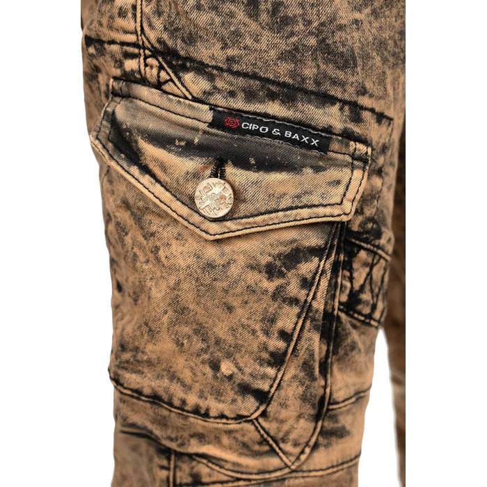 Чоловічі джинси Cipo & Baxx Slim-Fit, Regular-Fit, Biker - коричневі (36W/34L, 39) з ефектом Destroyed та стразами