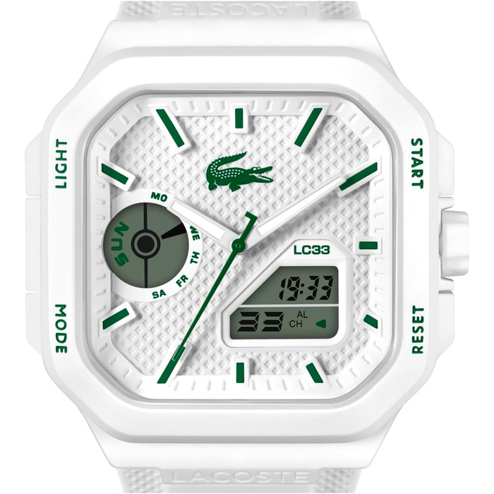 Годинник Lacoste LC33 Square силіконовий ремінець, кварцовий, блакитний/зелений/білий