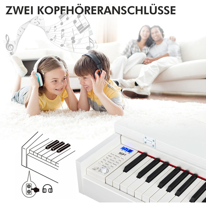 MUSTAR E-Piano 88 клавіш з табуретом, цифрове піаніно, електричне піаніно з підставкою, 3 педалі, 2 роз'єми для навушників, LCD-дисплей, USB/MIDI, піаніно для початківців, чорний колір