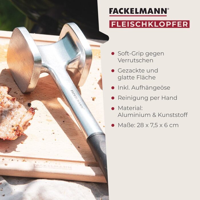 Тістоміс Fackelmann з м'якими ручками – молоток для м'яса з чорної сталі 28 см