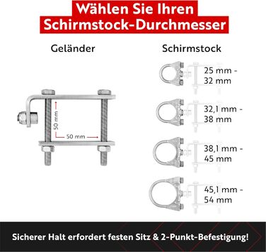 STORM-PROOF Umbrella Holder Balcony Railing Alfa 2-Piece Set made of Metal for Square Railings
