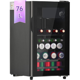 Холодильник для напоїв DRIXNO 76L з морозильною камерою, для льоду, вміщує 51 банку лімонаду, води, пива або вина. Компактний холодильник з скляними дверцятами, тиха робота, енергоефективний, чорний