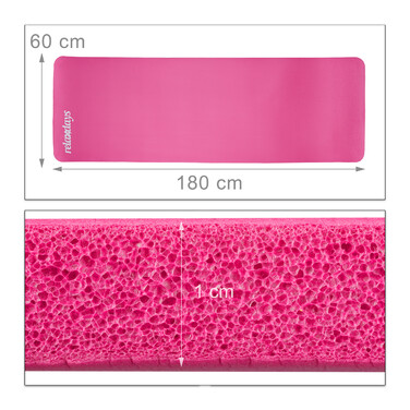 Relaxdays Yoga Mat, 1 cm thick, solid color