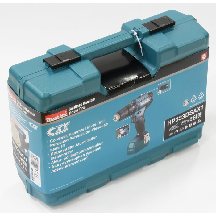 Акумуляторний ударний дриль-шурупокрут Makita HP333DSAX1 12V, 2.0 Ah, 2 акумулятори + зарядний пристрій у транспортному кейсі, 4.785 KG, блакитний