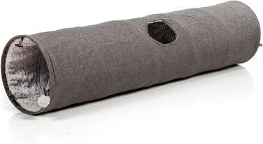 CanadianCat Company | XXL Cat Tunnel with Plush Fabric | gray | approx. 35 x 150 cm - Variable Shape, integrated cat toy