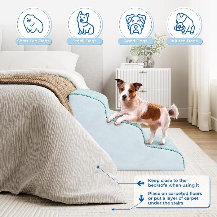 Сходинки для собак маленьких порід, 2/3 сходинки, 30 см, для дому, неслизькі, для котів та собак, сірі/блакитні