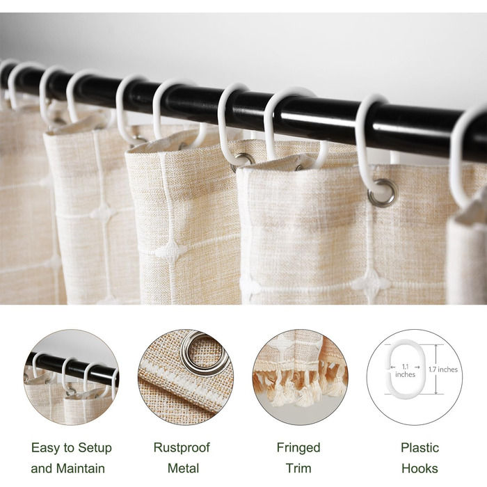 Штора для душу Boho бежева, льон, 120x180 см - сільський стиль, з пензликами