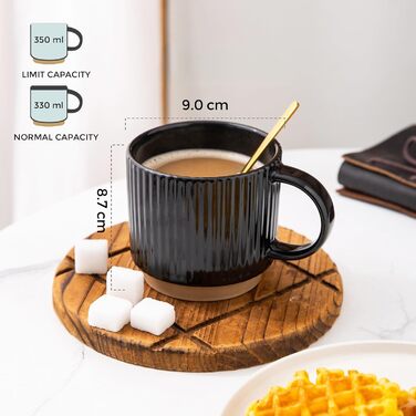 Набір керамічних чашок GBhome 4 шт. 350 мл з текстурою | Для лате/капучино | Можна мити в посудомийній машині та використовувати в мікрохвильовці | Чорний колір