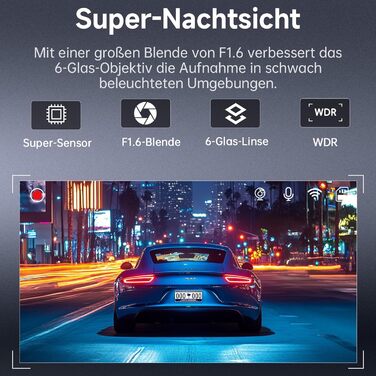 Автомобільний відеореєстратор Dashcam Dual 2.5K + 1080P з WiFi, 32GB SD-картою, ширококутним об'єктивом 170°, нічним баченням та датчиком удару G-сенсором, чорний