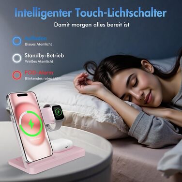 Бездротова зарядна станція 3-в-1 15W для iPhone 17 Pro Max/Plus, Apple Watch Ultra/SE, AirPods Pro (Рожева) A03
