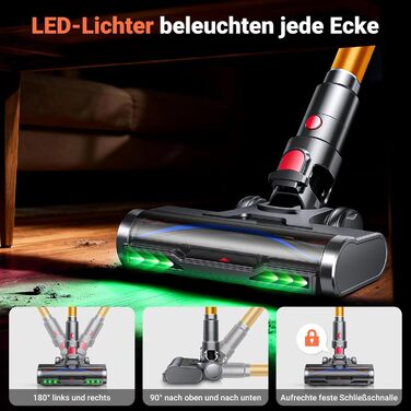 Бездротовий акумуляторний пилосос 58KPa/550W з LED-дисплеєм та антизаплутана щітка, 1.8L, для тварин, килимів, твердих поверхонь та авто, сірий & золотий