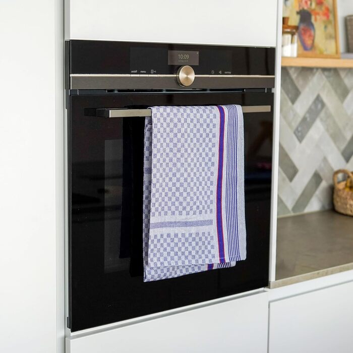 ZOLLNER 10-Piece Dishcloth Set, 50x100 cm, Cotton, Blue Checkered