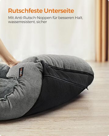 Ліжко для собак Feandrea, м'який лежак для собак з льоновим покриттям, кошик для собак, підняті бортики, неслизьке дно, знімний та пральний чохол, L, для середніх собак, 90 x 75 x 25 см, світло-сірий