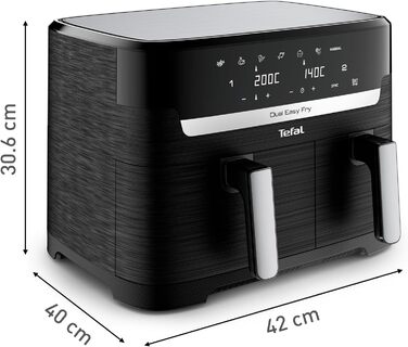 Tefal EY9018 Dual Easy Fry Double Chamber Air Fryer | 5.2/3.1 L Capacity | two independent drawers | 7 automatic programs | energy-saving | Black Dual 8.3L Black