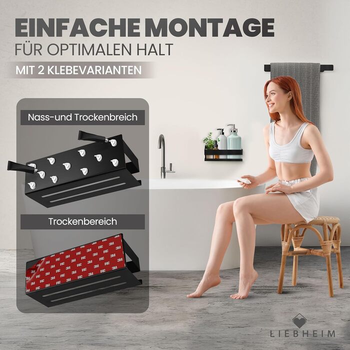 Поличка для душу без свердління, органайзер для ванної кімнати, полиця для душу, срібляста поличка з алюмінію (чорний/алюміній)