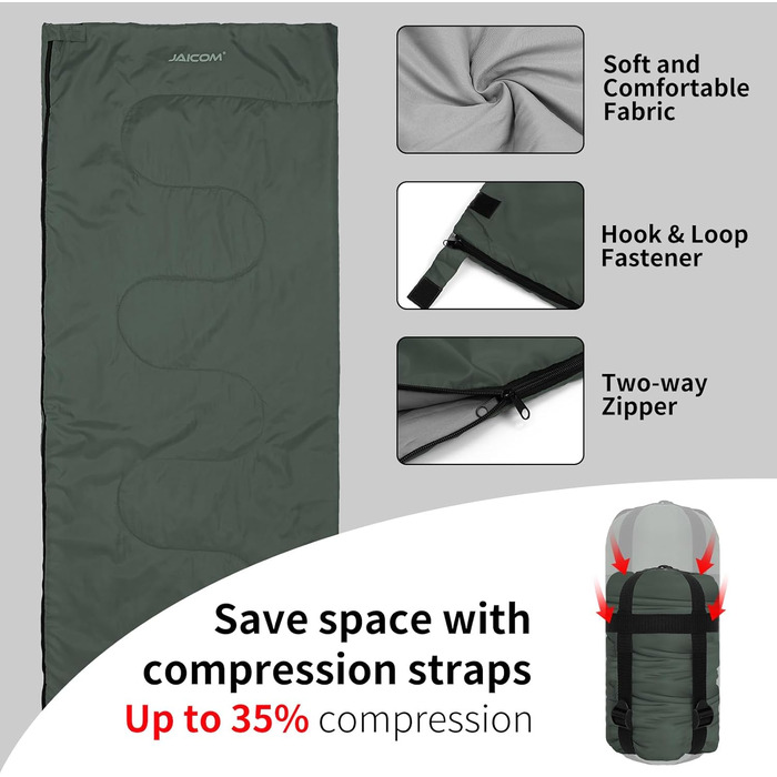 Літній спальний мішок - компактний, легкий, для кемпінгу, відпочинку на природі, дорослих, піших прогулянок, відпочинку в приміщенні, зелений
