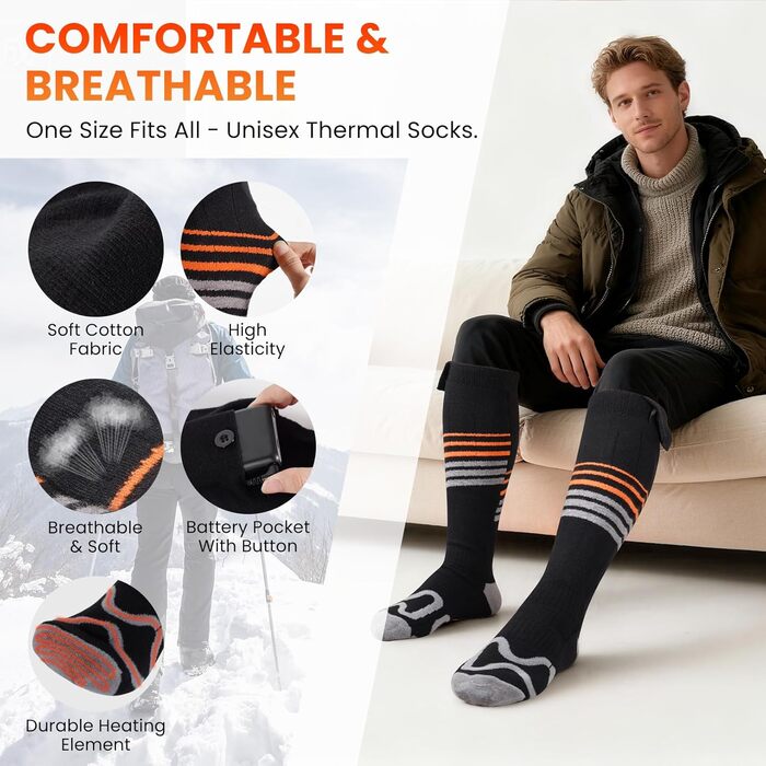 Електричні гріючі шкарпетки LAMA 6000mAh, унісекс, для зимових видів спорту та відпочинку на природі