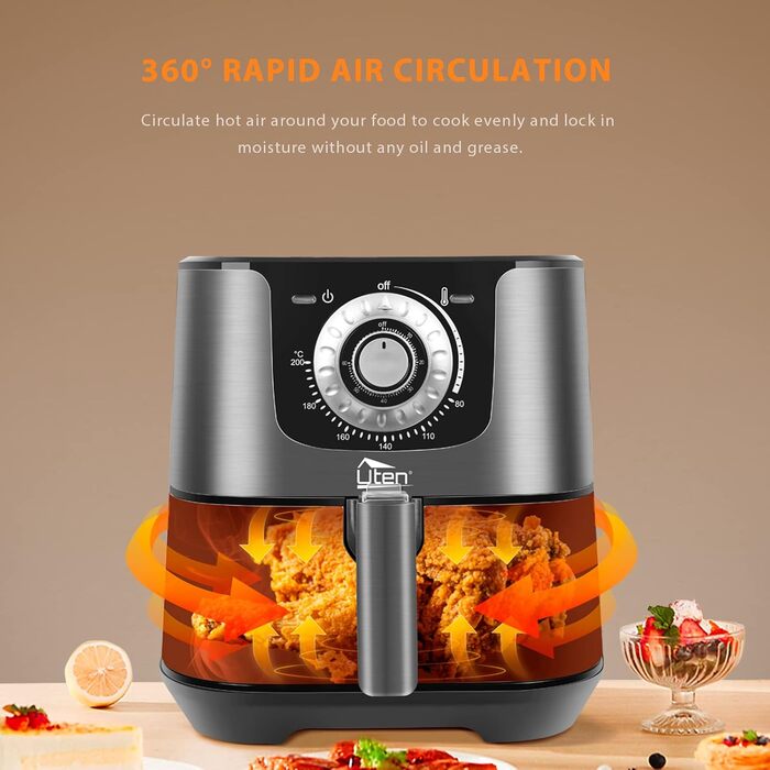 Фритюрниця повітряна, 4L, XL, для 2-6 осіб, 1500W, без олії, з антипригарним кошиком, 32 рецепти, білий колір