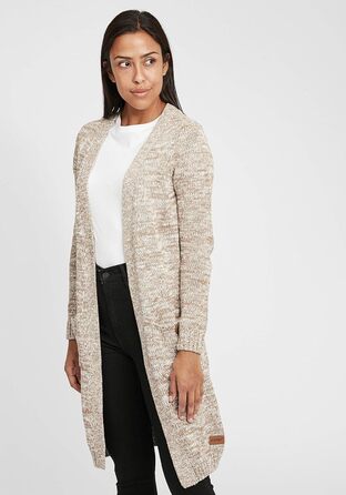 OXMO Cardigan жіночий трикотажний довгий з великою в'язкою, накладні кишені, 100% бавовна, Regular fit, колір Dune
