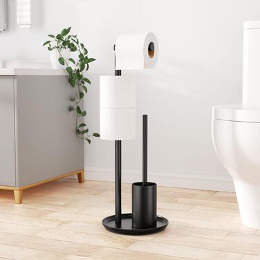 Тримач туалетного паперу з щіткою для унітазу (чорний матовий)