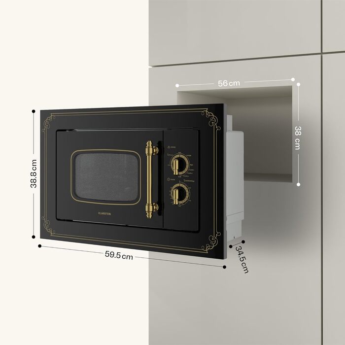 Мікрохвильова піч Klarstein Victoria 20 - вбудована, 20 л, 800 Вт, 1000 Вт гриль, 3 функції, нержавіюча сталь, з рамкою, чорна