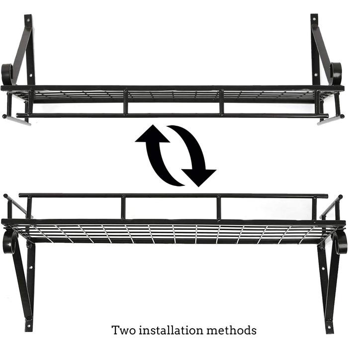 K-1121 60 CM Black Large Kitchen Shelf, Wall Shelf for Pots, Pans, and Utensils, Hanging Shelf with 10 Hooks